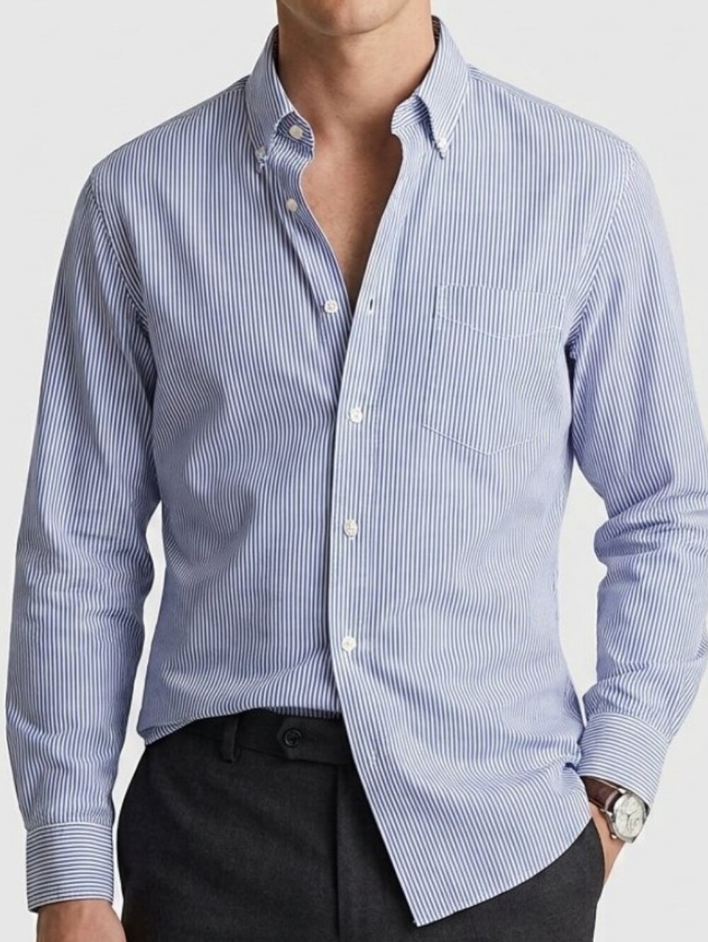 TOMMY HILFIGER Men's Blue Pinstripe Button-Down Shirt Sz M